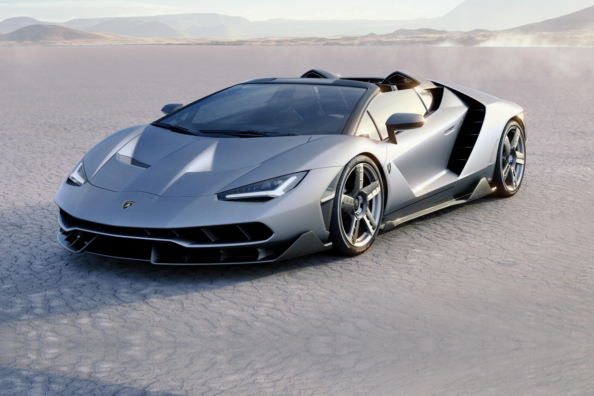 Lamborghini Centenario Roadster in silver, front three-quarter view