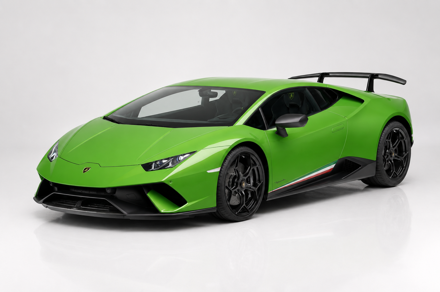 Lamborghini Huracán Performante in Verde Mantis, front three-quarter view