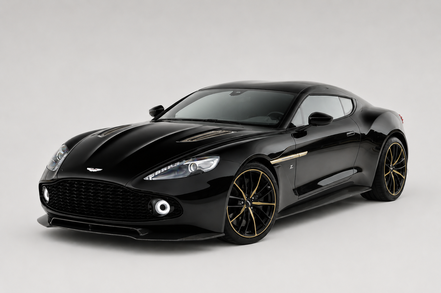 Aston Martin Vanquish Zagato Coupé in black, front three-quarter view